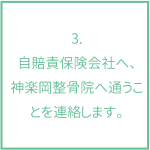 3.自賠責保険会社へ神楽岡整骨院へ通うことを連絡します。